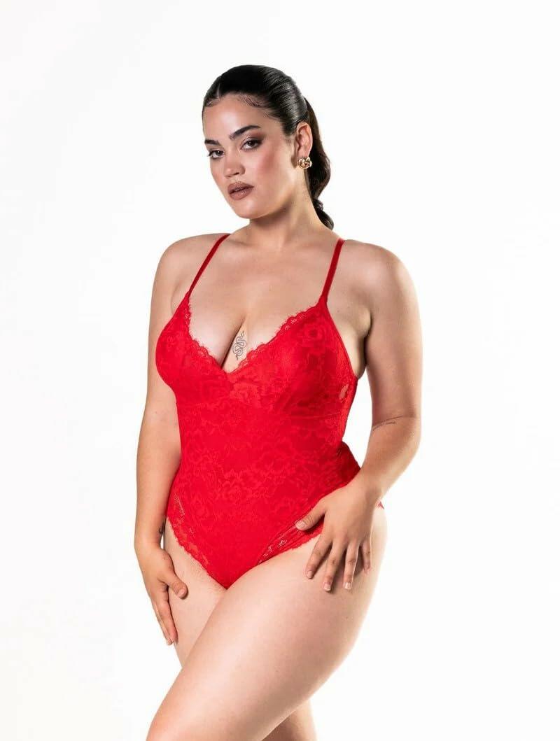 HeyShape Shapewear Laced Bodysuit - Red M
