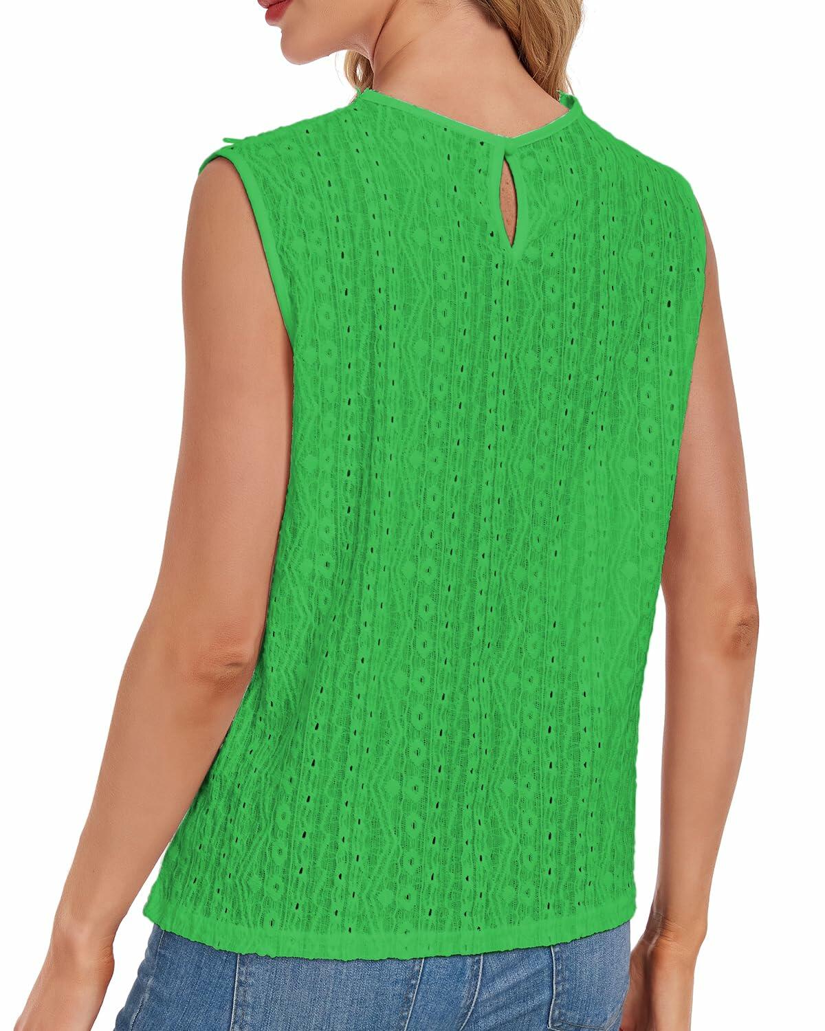AGWISH Women High Neck Lace Tank Top Sleeveless Rib Summer Medium Green