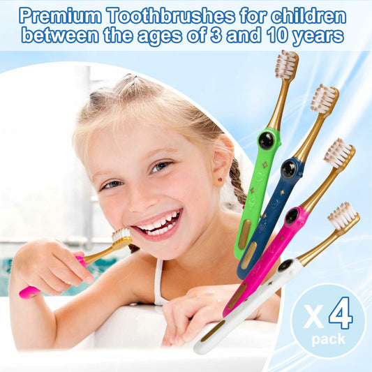 PRASBURR Toddler Toothbrush 4-Pack Galactic Adventures Soft Bristles Age 2-4+