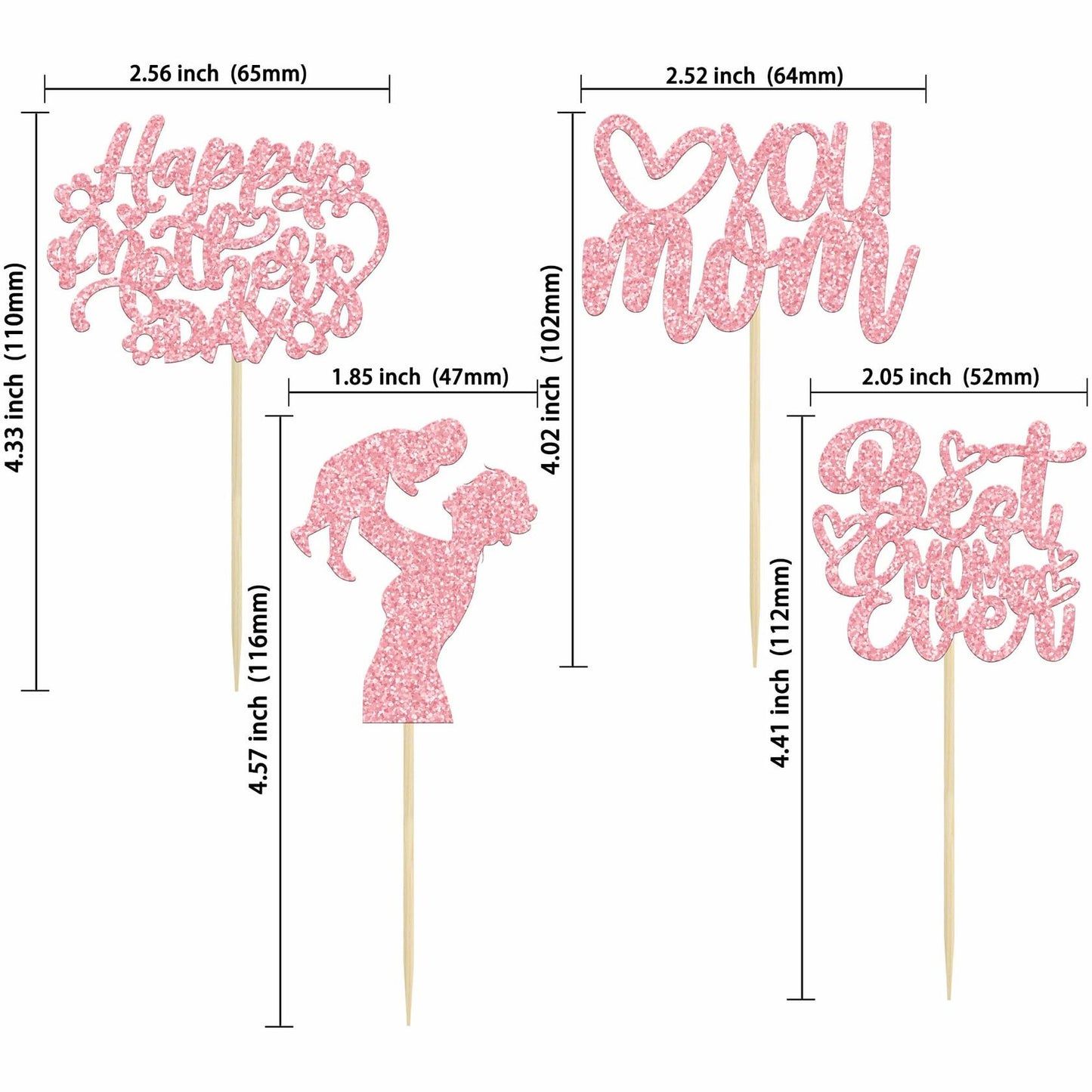Gyufise 24-Pack Pink Mother’s Day Cupcake Toppers Love You Mom Cake Picks