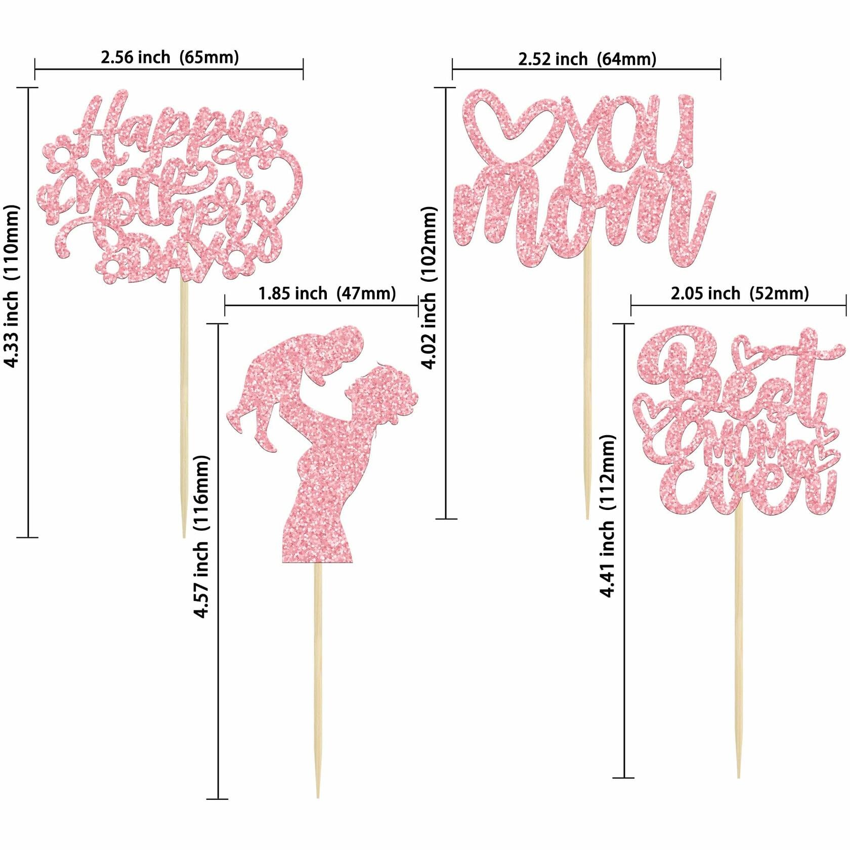 Gyufise 24-Pack Pink Mother’s Day Cupcake Toppers Love You Mom Cake Picks