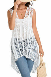 Cefulnel Women’s Crochet Vest Boho Hollow Lace Floral Sleeveless Cardigan