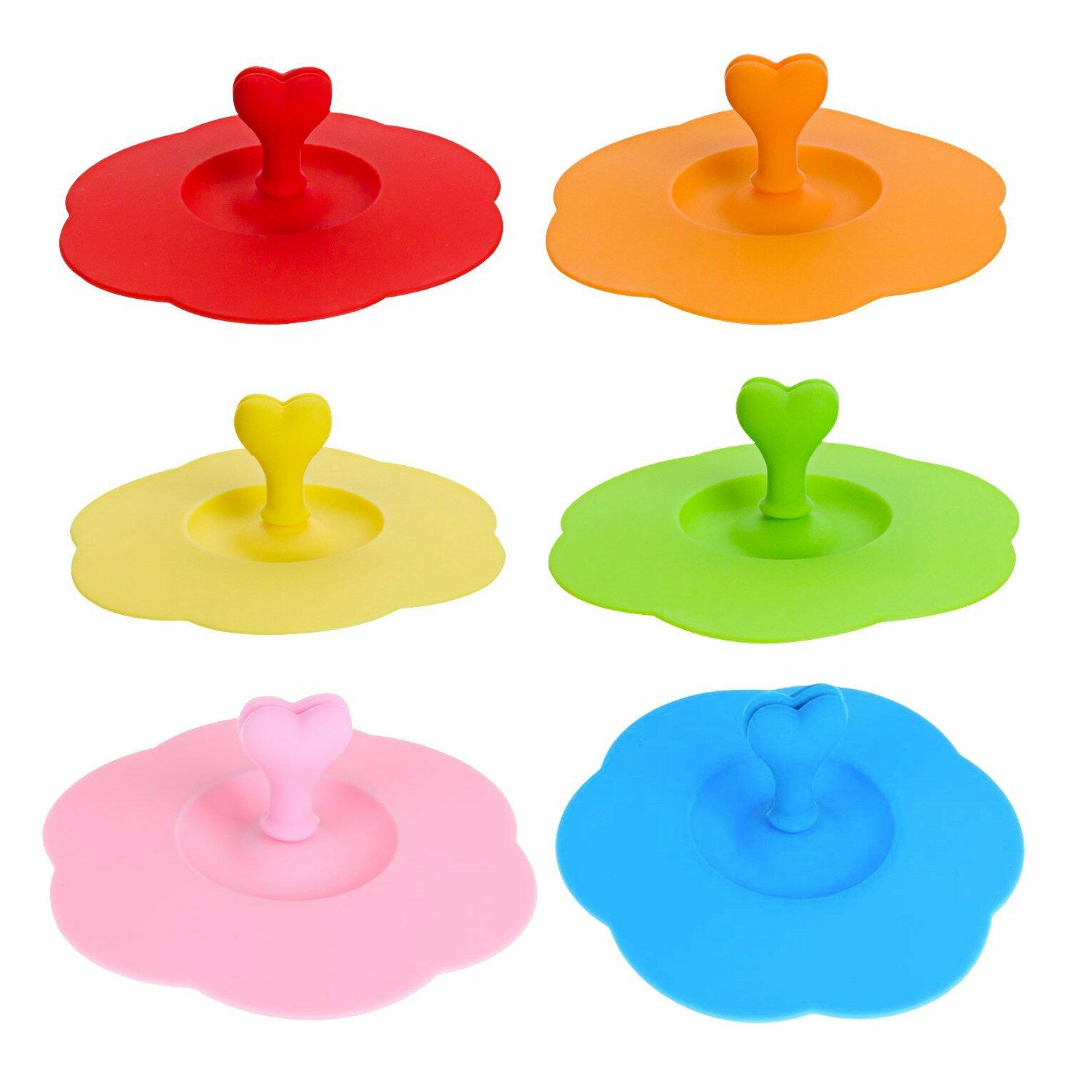 AKOAK 6-Pack Plum Cup Lids Silicone Teacup Lid with Spoon Holder 6 Colors