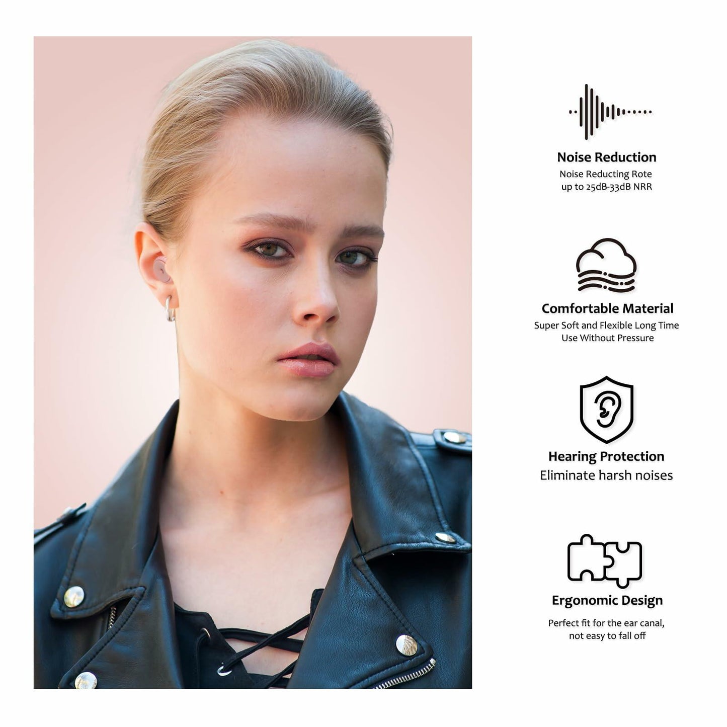 BNU Concert Ear Plugs 2 Pairs Reusable High Fidelity Noise Reduction Pink