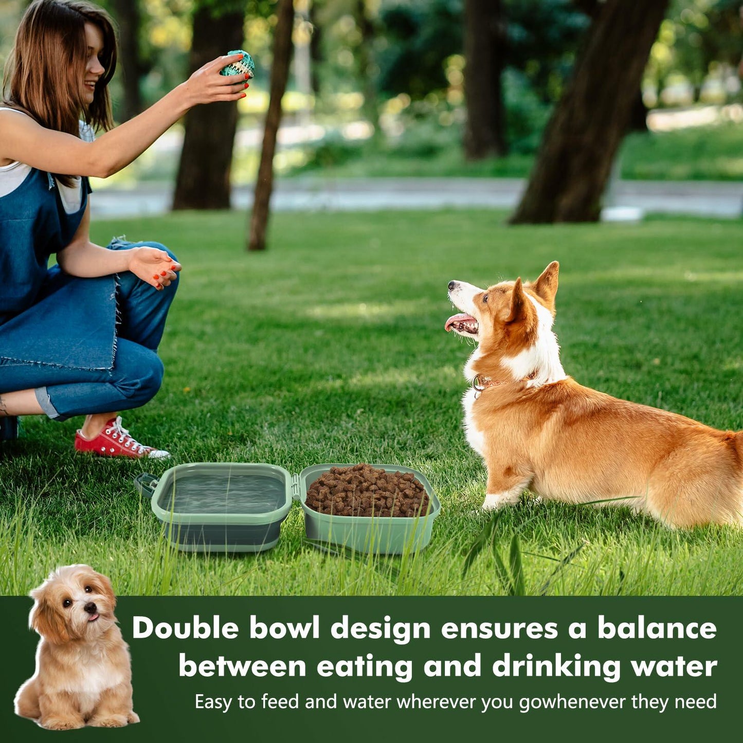 Collapsible Dog Bowl w/ Lid Travel Food Water Bowl 2-in-1 Portable 60oz