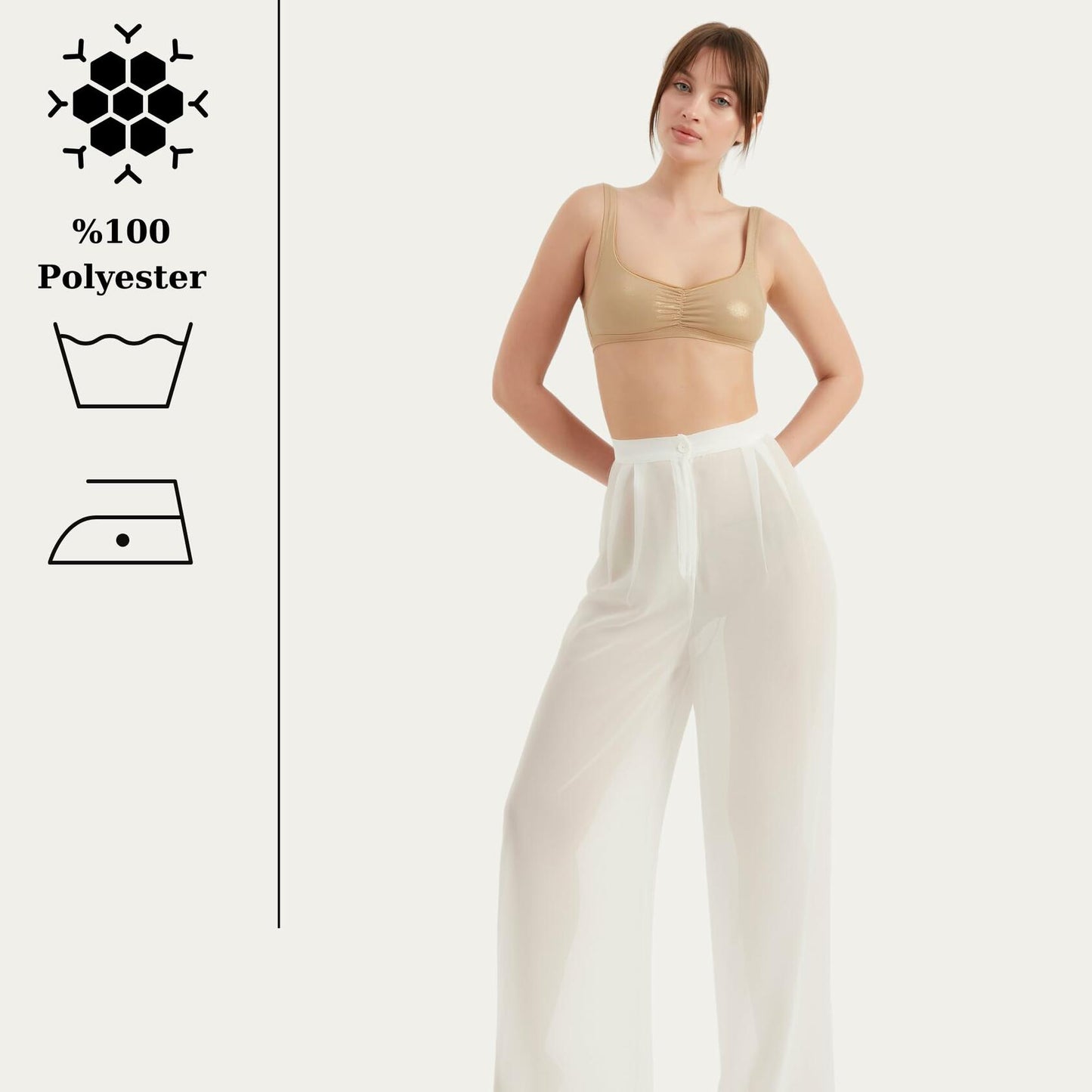 TUBANUR Women’s Chiffon Wide Leg Pants High Waist Palazzo Summer White XS