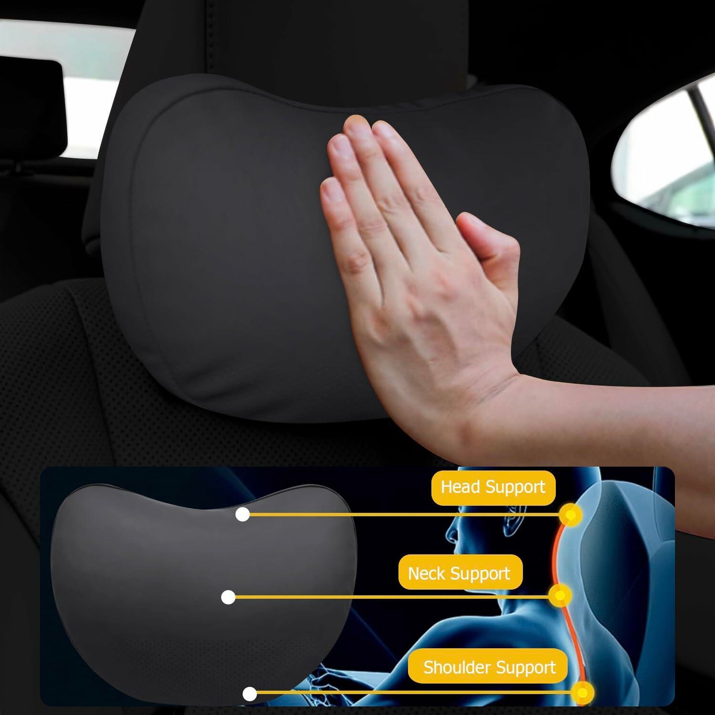 Treesiche Luxury Nappa Leather Car Headrest Pillow – Soft Ergonomic Cushion