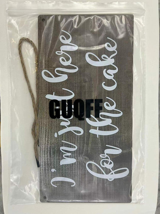 GUQFF “I’m Just Here for the Cake” Wedding Sign – Rustic Ring Bearer Wood Sign