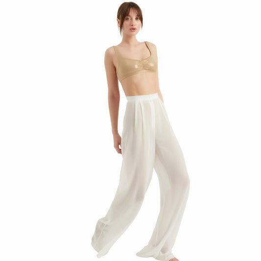 TUBANUR Women’s Chiffon Wide Leg Pants High Waist Palazzo Summer White XS