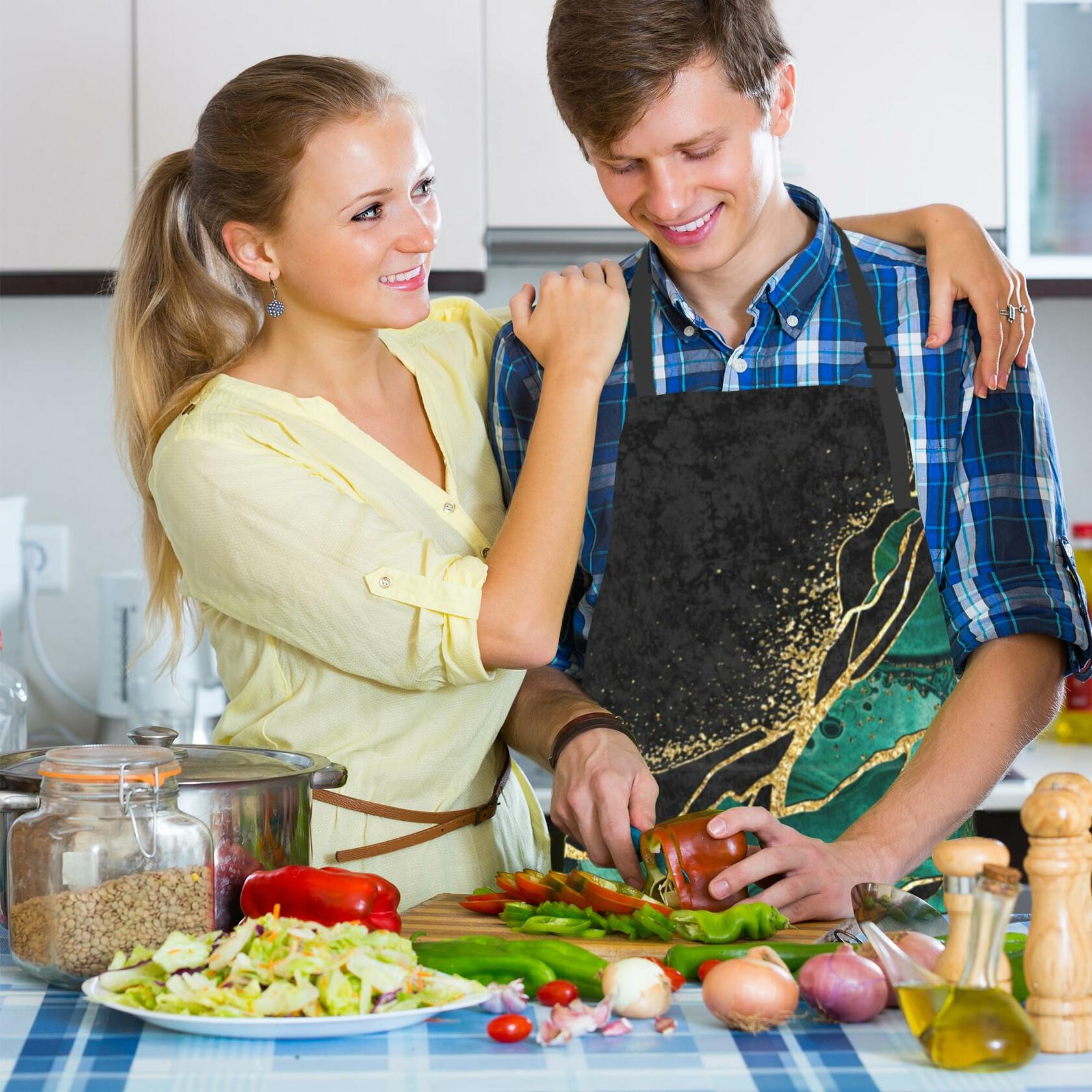 Cute Fox Cooking Apron Waterproof Bib Apron Adjustable Neck 2 Pockets