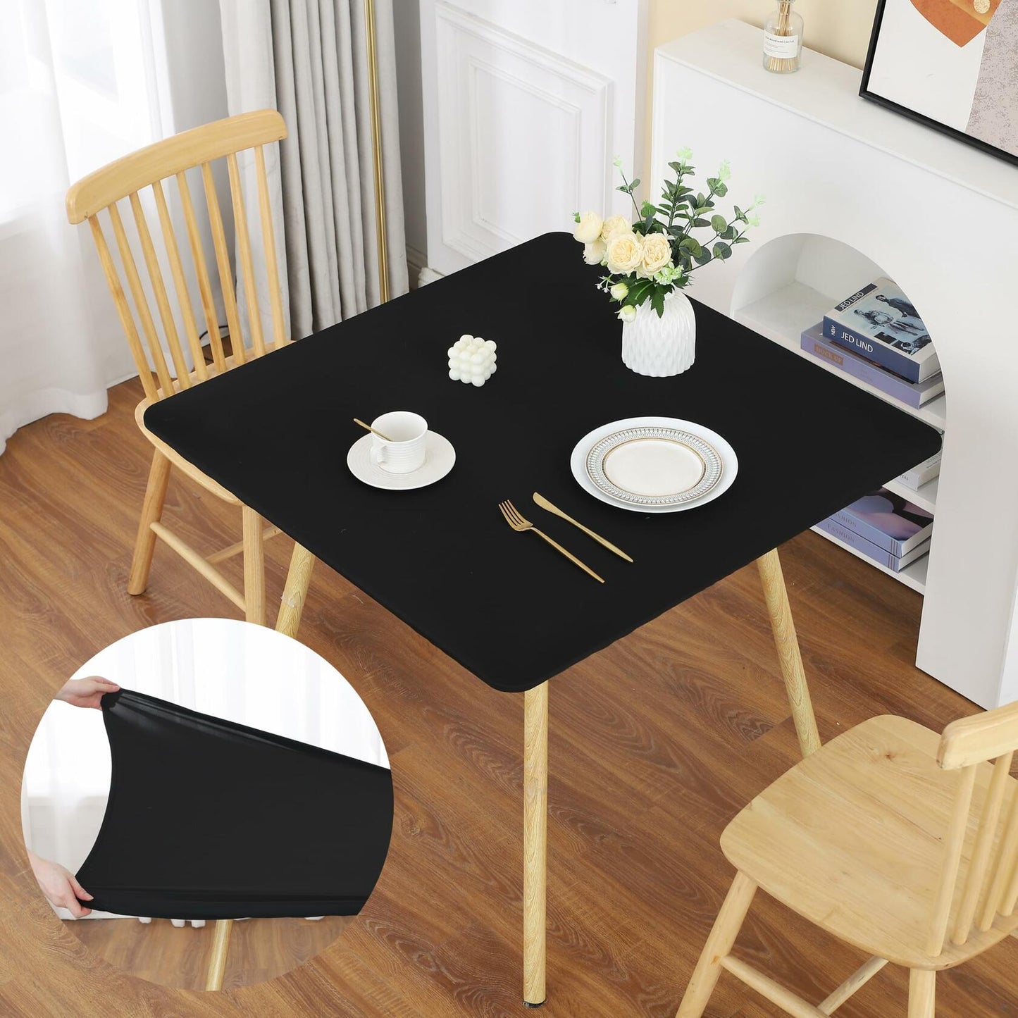 Black Fitted Square Tablecloth 34x34in Elastic Spandex Party Table Cover