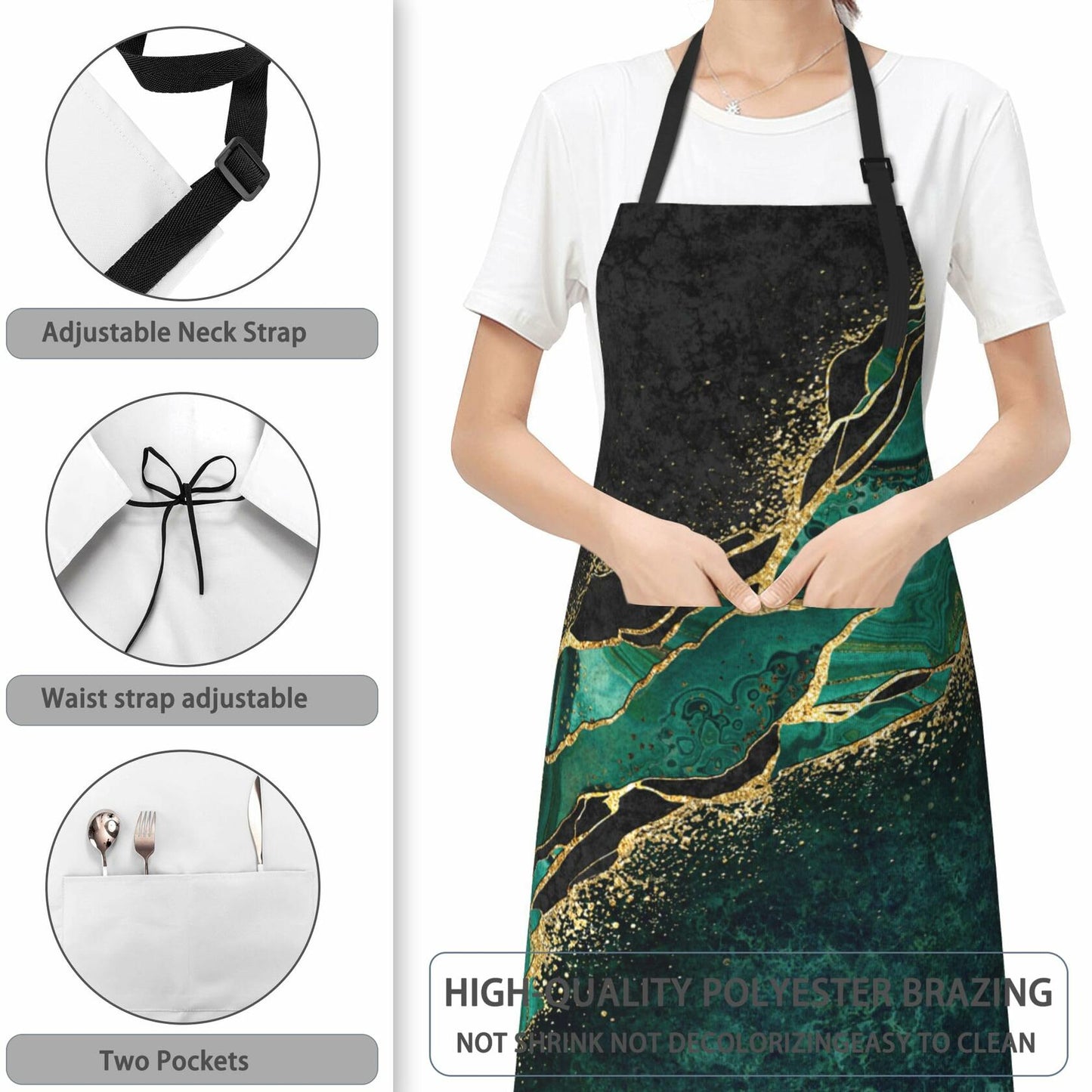 Cute Fox Cooking Apron Waterproof Bib Apron Adjustable Neck 2 Pockets