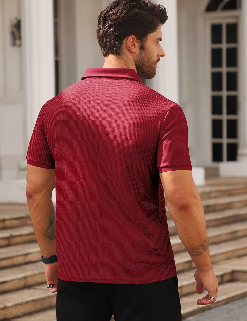 QOSOQ Men’s Polo Shirt Short Sleeve Golf Casual Quick Dry Breathable Red