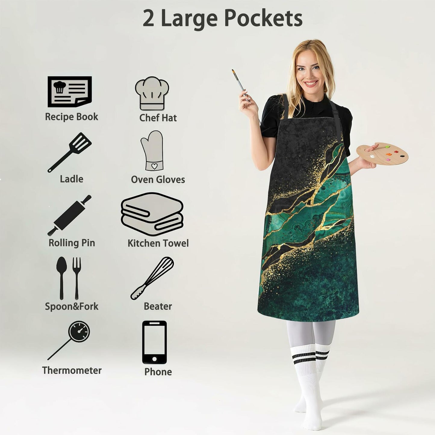 Cute Fox Cooking Apron Waterproof Bib Apron Adjustable Neck 2 Pockets