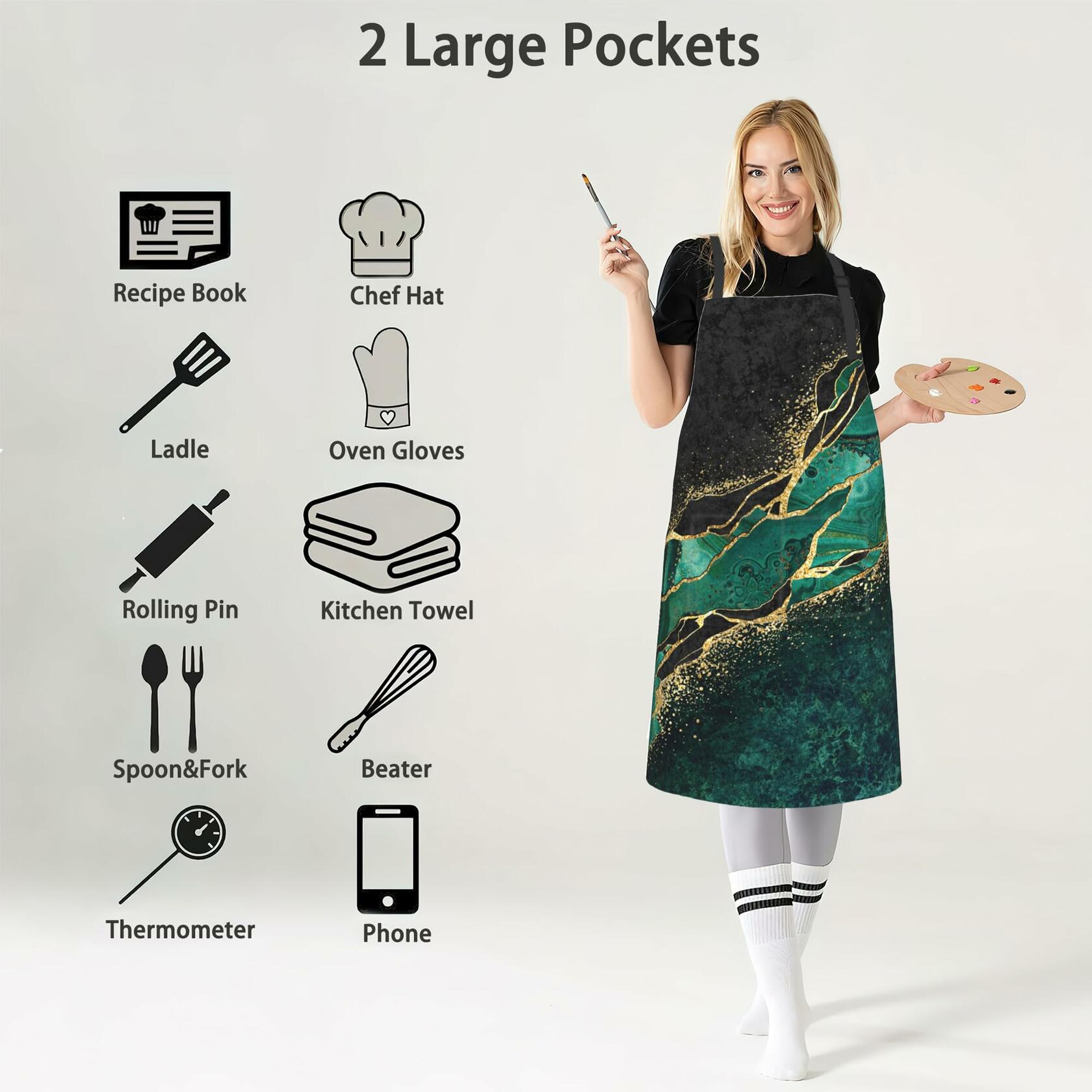 Cute Fox Cooking Apron Waterproof Bib Apron Adjustable Neck 2 Pockets