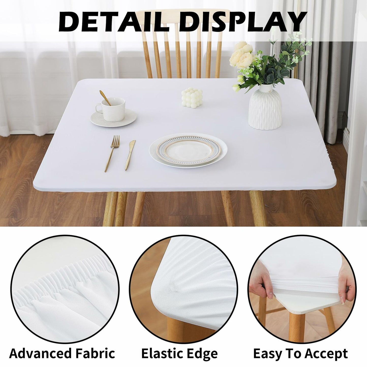 White Fitted Square Tablecloth 34x34in Elastic Spandex Party Table Cover