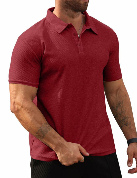 QOSOQ Men’s Polo Shirt Short Sleeve Golf Casual Quick Dry Breathable Red