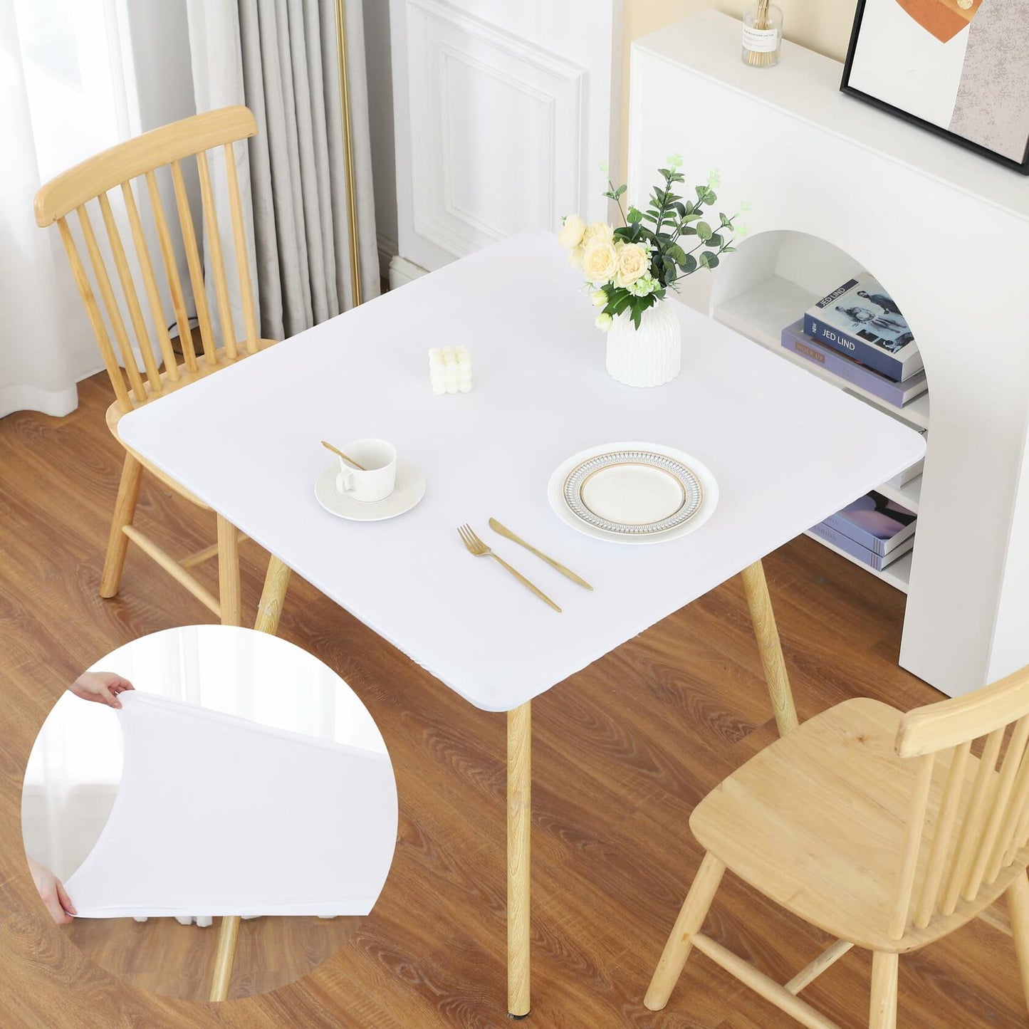 White Fitted Square Tablecloth 34x34in Elastic Spandex Party Table Cover