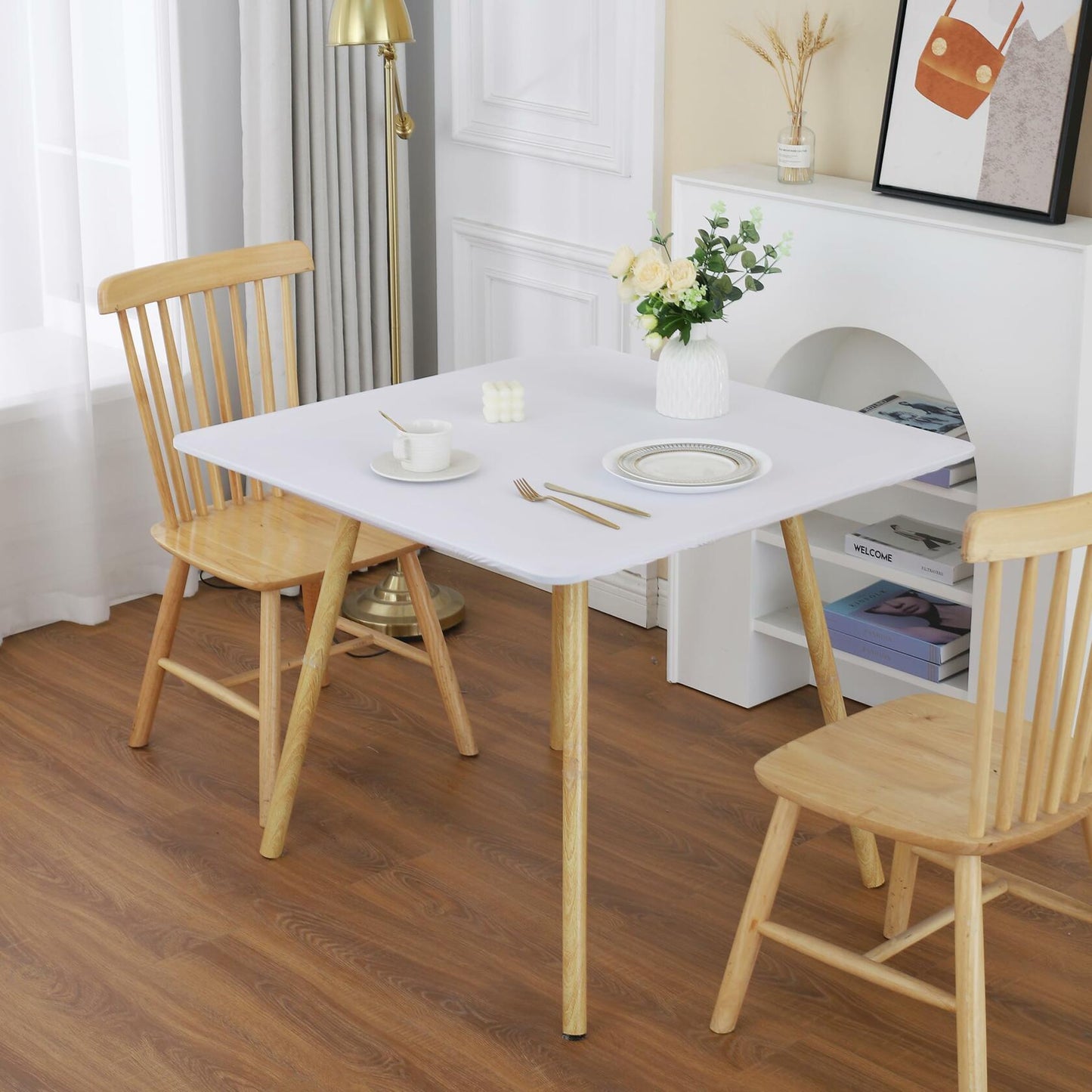 White Fitted Square Tablecloth 34x34in Elastic Spandex Party Table Cover