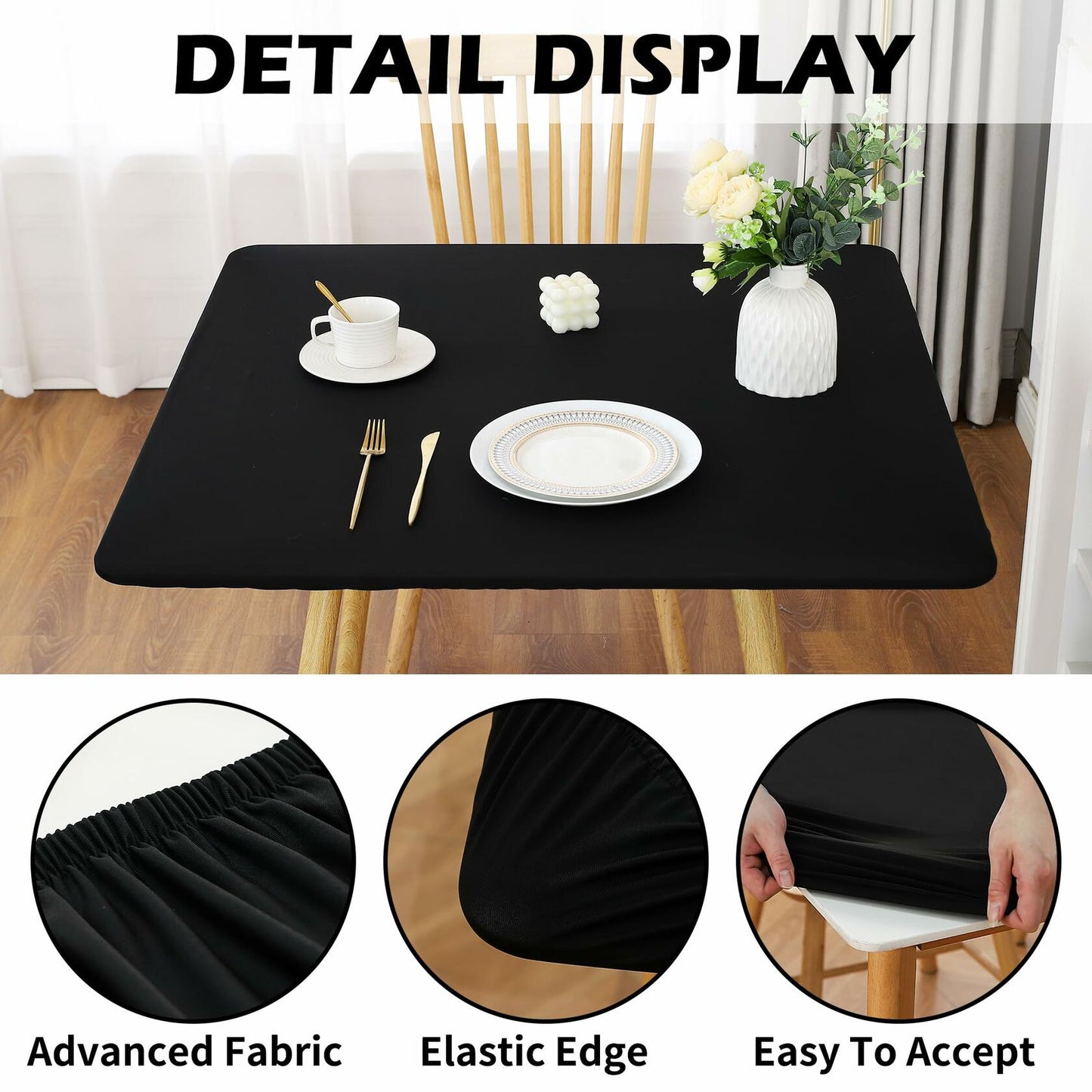 Black Fitted Square Tablecloth 34x34in Elastic Spandex Party Table Cover