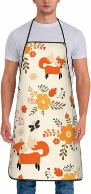 Cute Fox Cooking Apron Waterproof Bib Apron Adjustable Neck 2 Pockets
