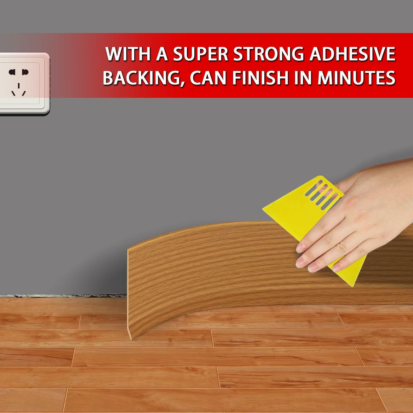 FONUNO 4” x 60ft Vinyl Wall Baseboard Trim Flexible Self-Adhesive Black Walnut