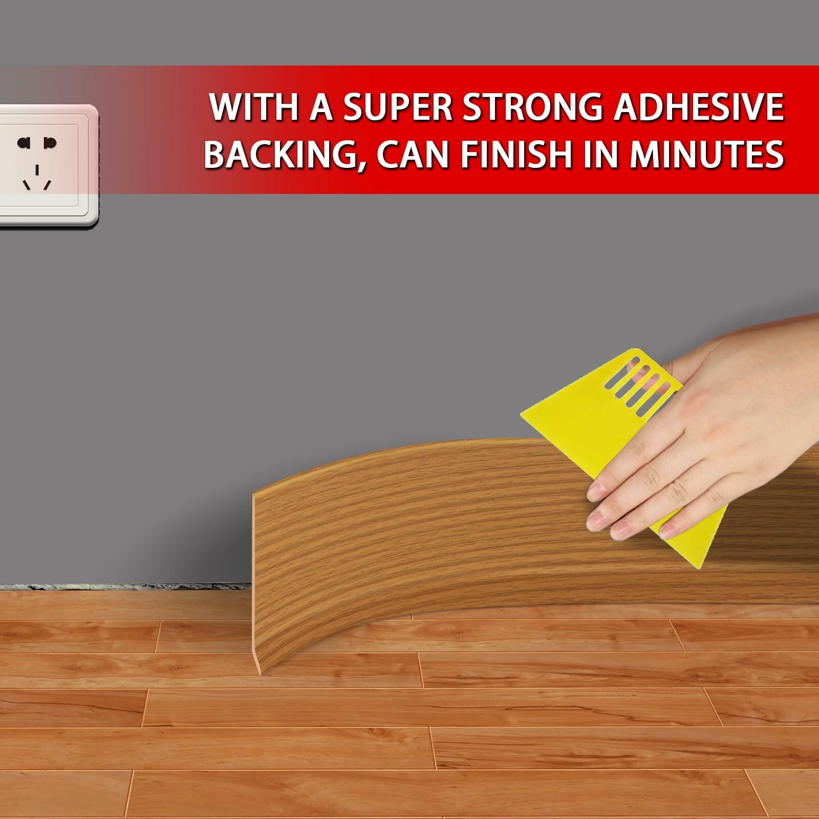 FONUNO 4” x 60ft Vinyl Wall Baseboard Trim Flexible Self-Adhesive Black Walnut