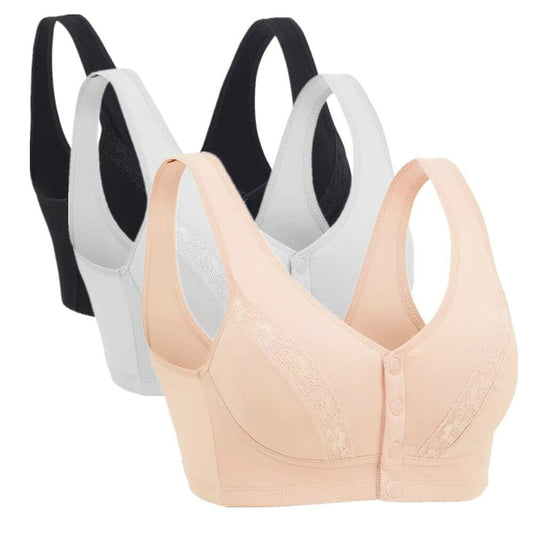 3-Pack Women’s Cotton Lace Snap Bras Front Closure Padded Bra 44BC