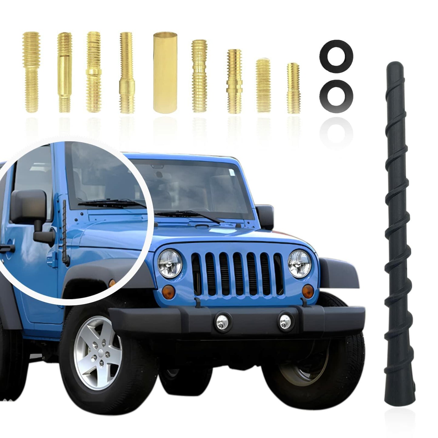 Universal 7" Car Radio Rubber Antenna AM/FM Roof or Side Mount with 9 Screws