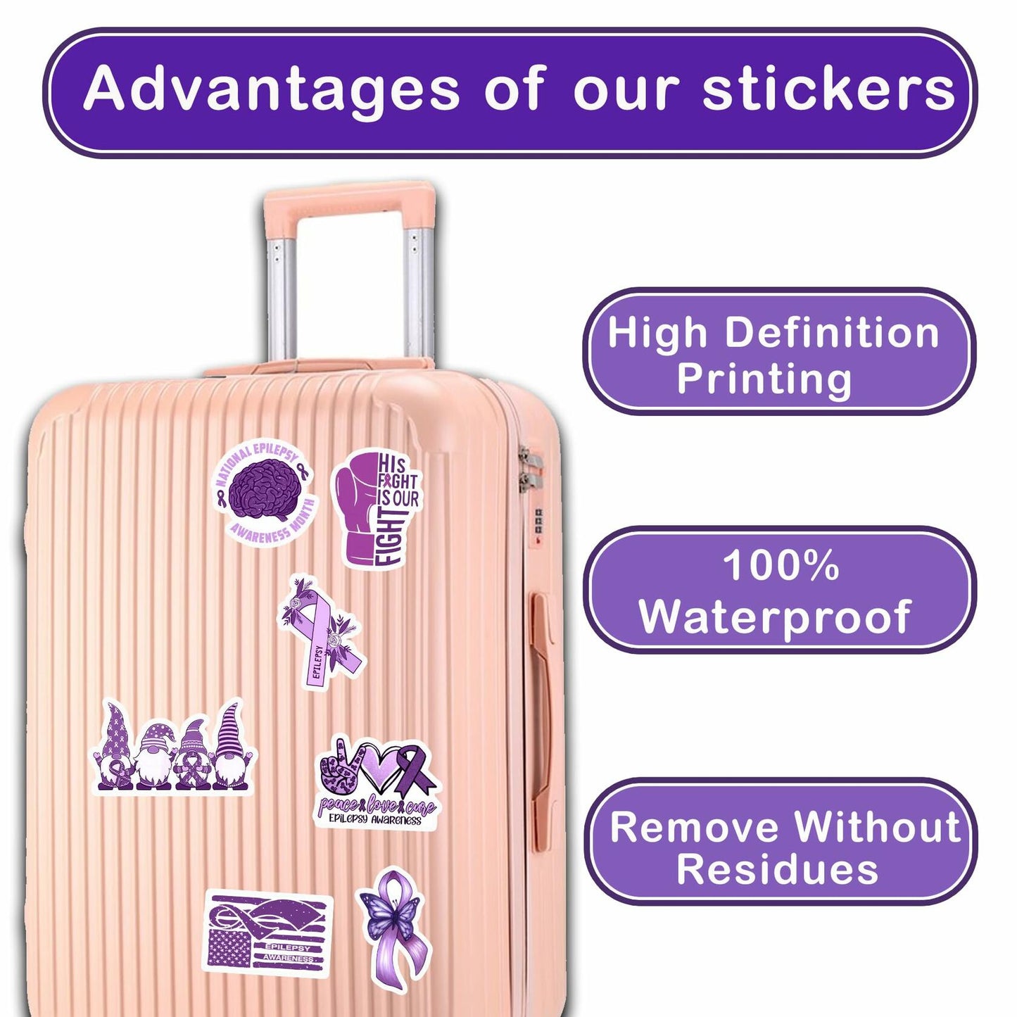 BIGZORO 50PCS Epilepsy Awareness Stickers Ribbon Vinyl Decals Waterproof