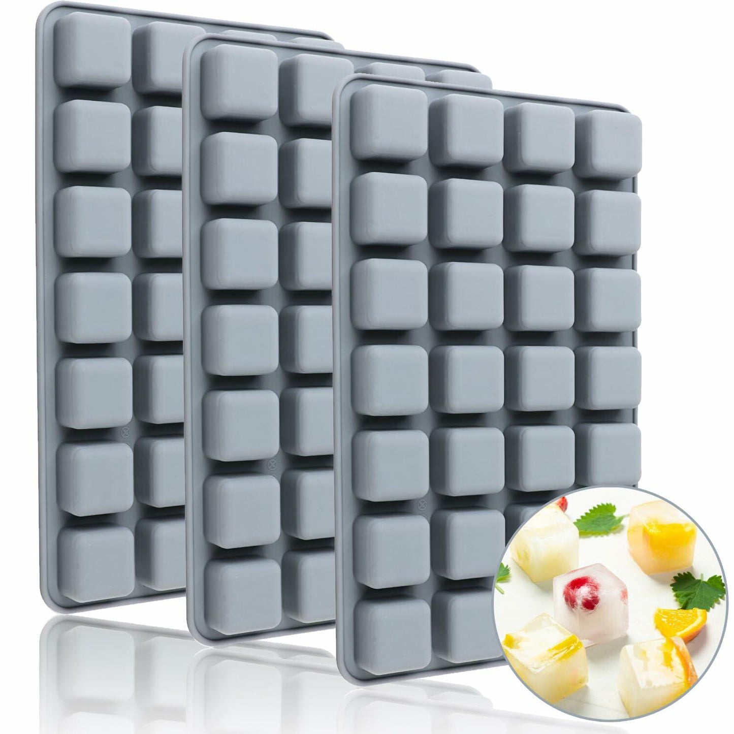 AILEHOPY 3-Pack Silicone Cube Ice Tray 28 Large Square Molds for Whiskey