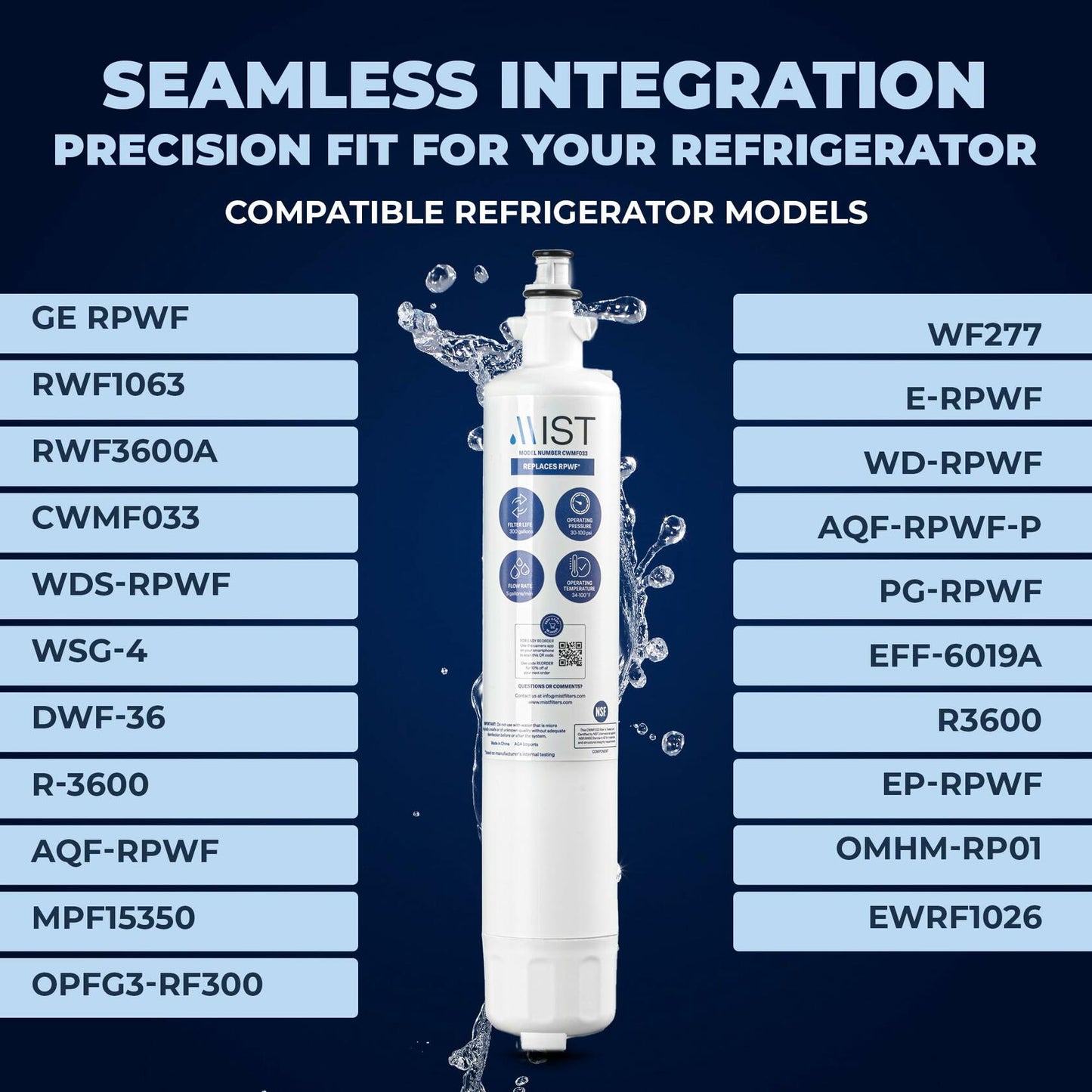 Mist RPWF 2-Pack Refrigerator Water Filter Compatible with GE RPWF RWF1063
