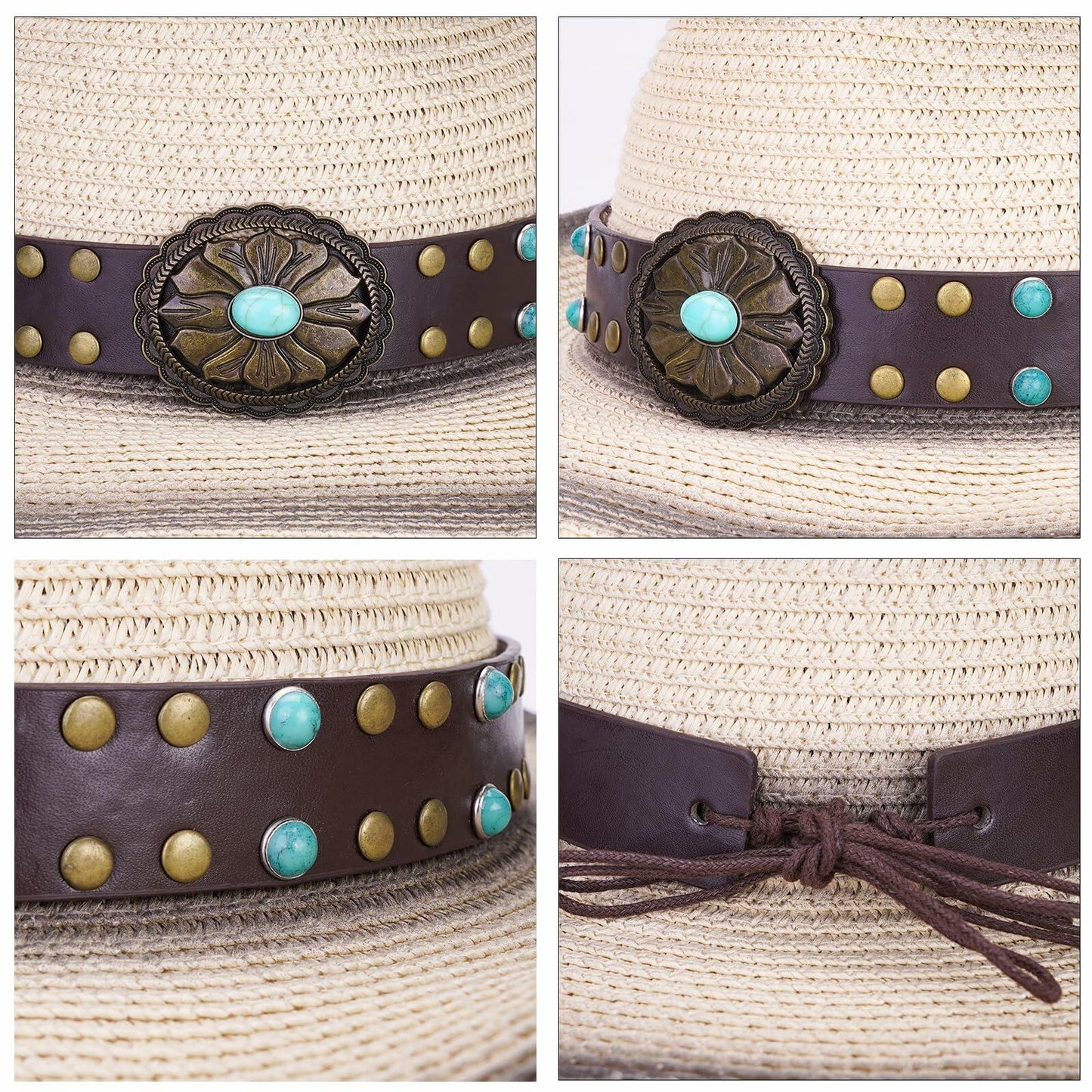 Whistlone Handmade Embroidery Hat Band Studded Sapphire Rivets Cowboy Fedora