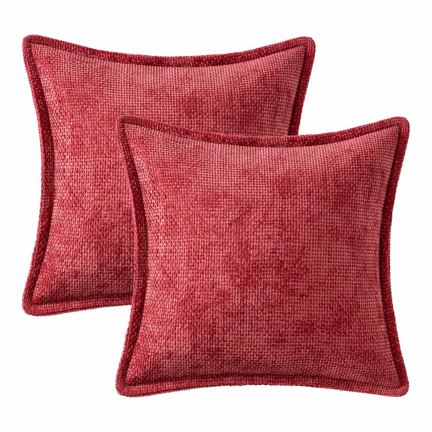 Woaboy 2-Pack Red Decorative Pillow Covers 18x18in Chenille Throw Pillows