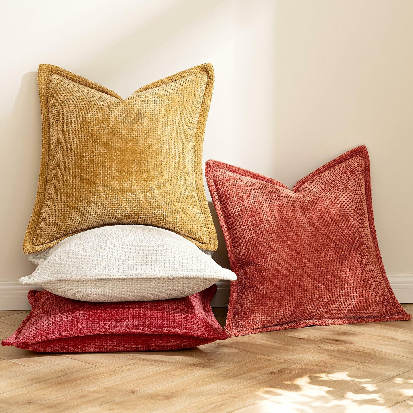 Woaboy 2-Pack Red Decorative Pillow Covers 18x18in Chenille Throw Pillows