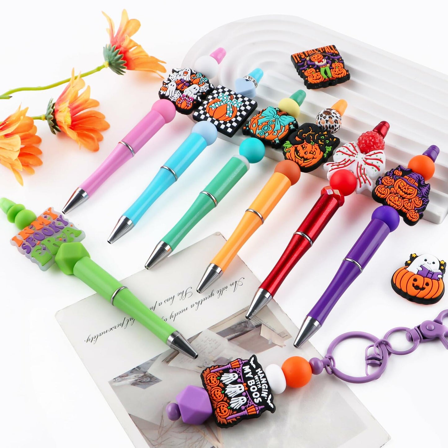Lovyomi 12PCS Halloween Silicone Focal Beads Ghost DIY Pens Keychain Craft