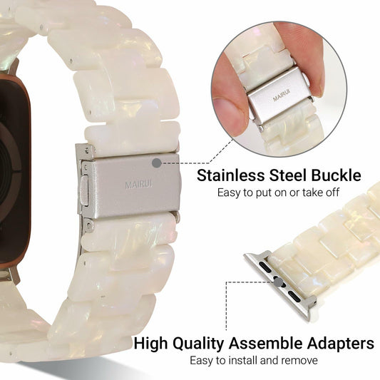 MAIRUI Resin Watch Band for Apple Watch 38-41mm Series 1-9 SE Iridescent White