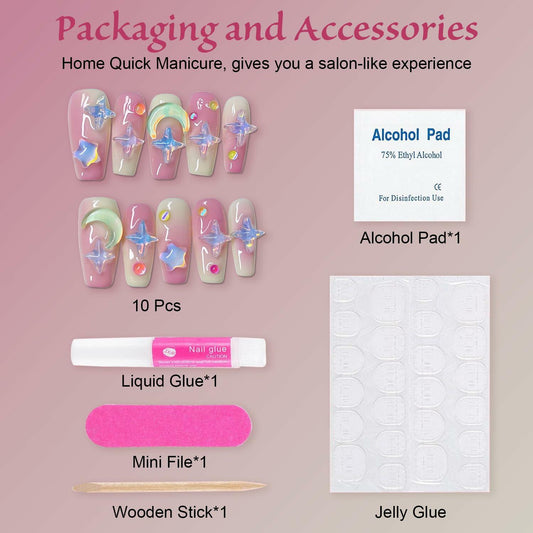 10PCS Handmade Luxury 3D Press-On Nails Reusable Hand-Painted Gel Kit CL-9006-L