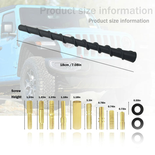 Universal 7" Car Radio Rubber Antenna AM/FM Roof or Side Mount with 9 Screws