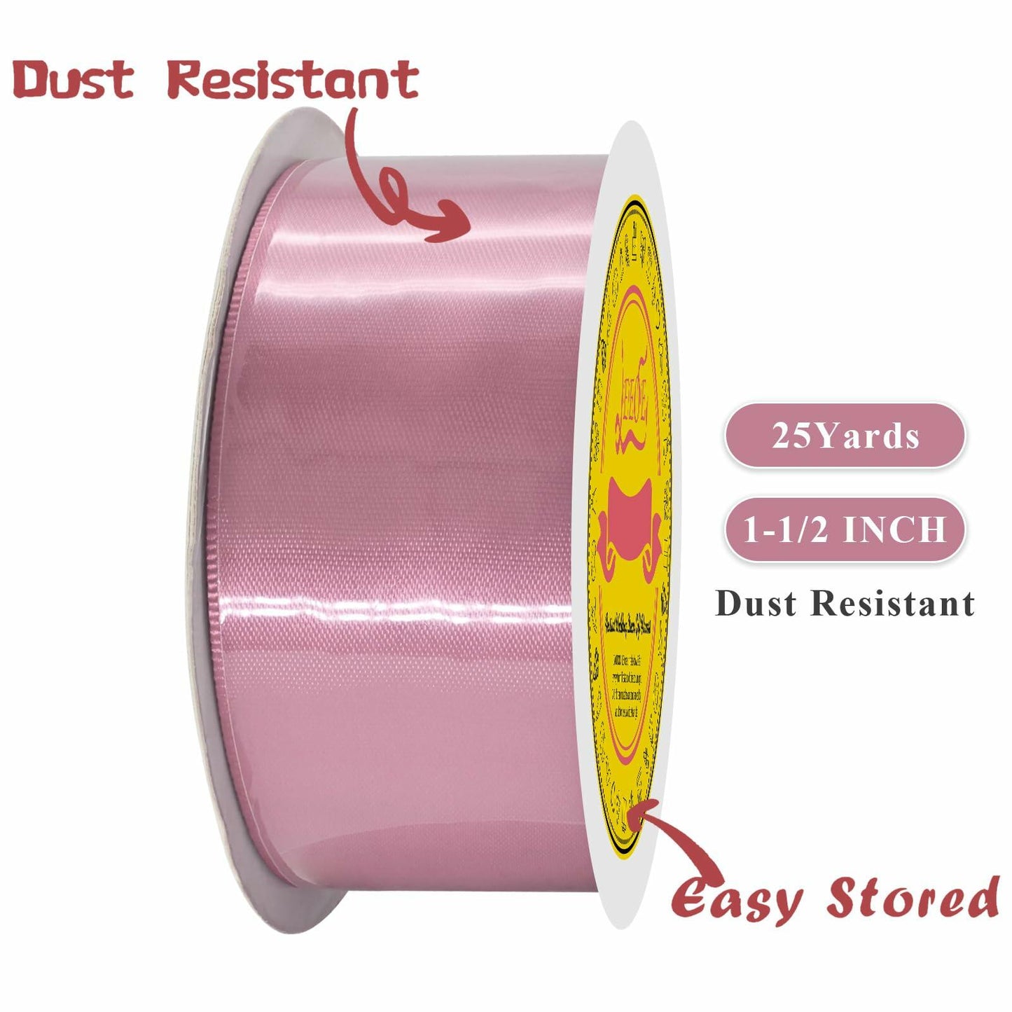 LEEQE Double-Face Rose Mauve Satin Ribbon 1.5" x 25 Yards Gift Wrapping