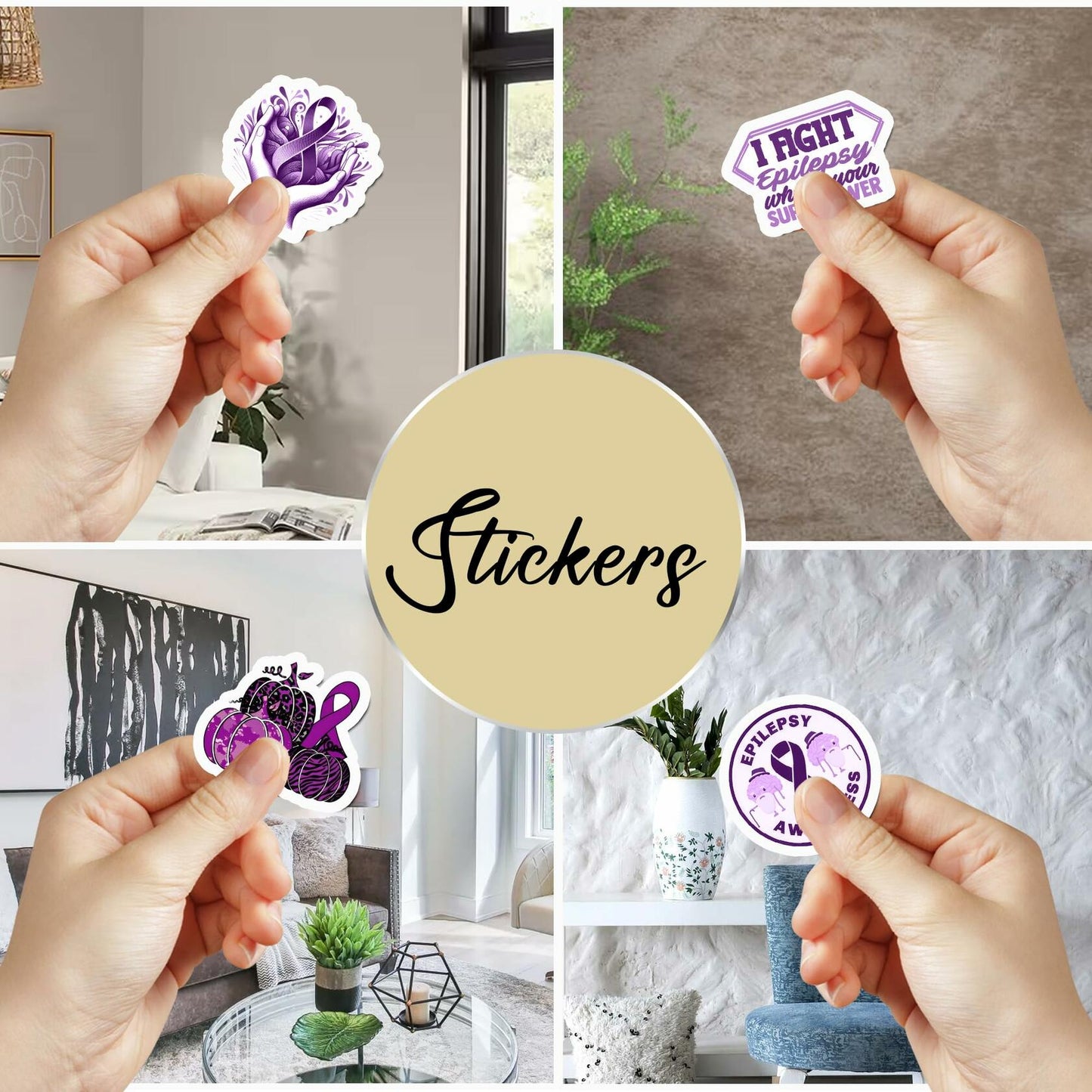 BIGZORO 50PCS Epilepsy Awareness Stickers Ribbon Vinyl Decals Waterproof