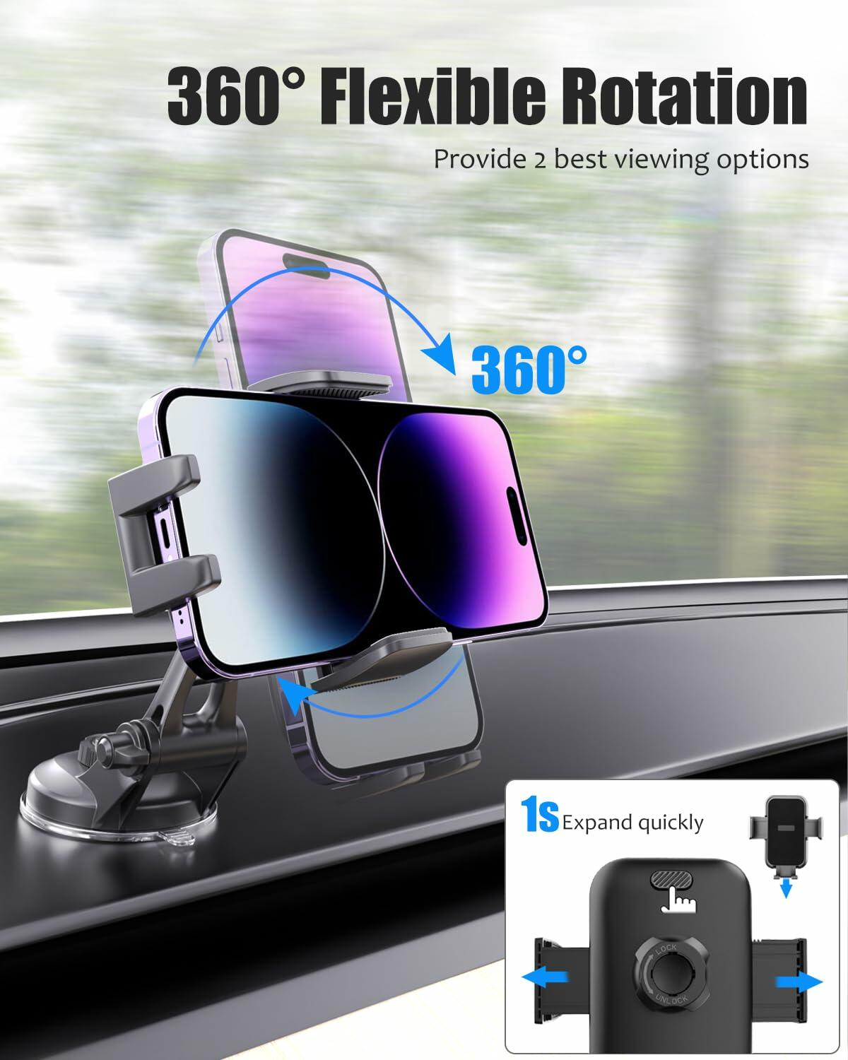 Wukanleng Suction Cup Phone Mount for Tesla Model 3/Y/S/X, 360° Rotating Holder
