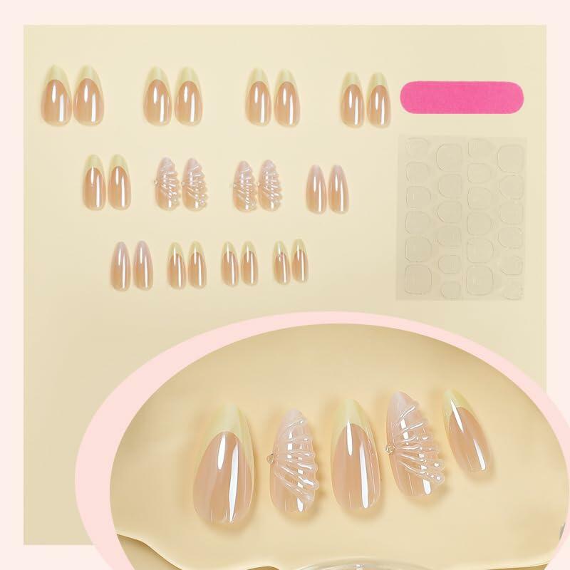 Butterfly Nail Art Clear Acrylic Almond Nails Gold Tips 3D Rhinestone