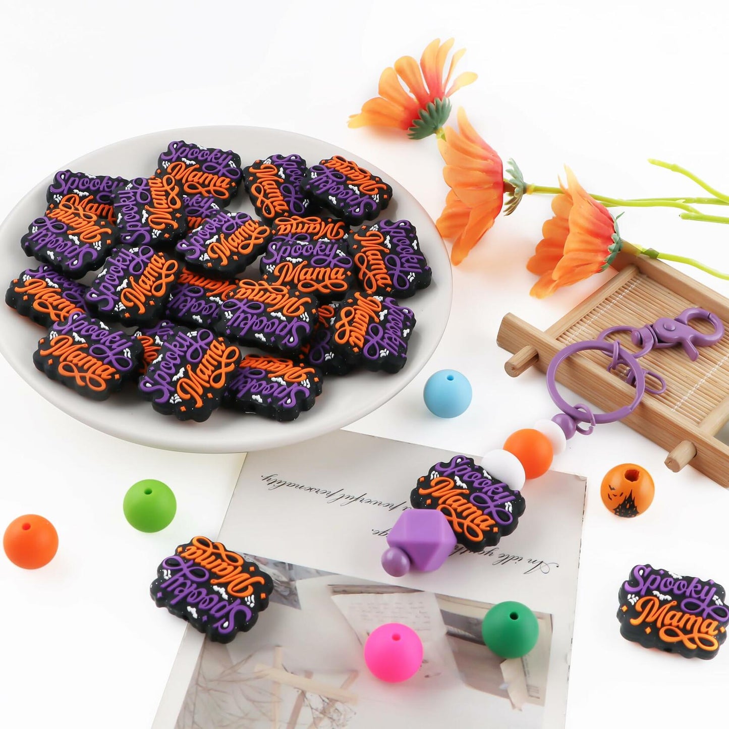 Lovyomi 12PCS Halloween Silicone Focal Beads Ghost DIY Pens Keychain Craft