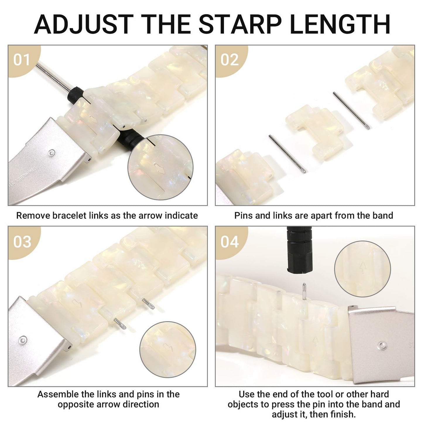 MAIRUI Resin Watch Band for Apple Watch 38-41mm Series 1-9 SE Iridescent White