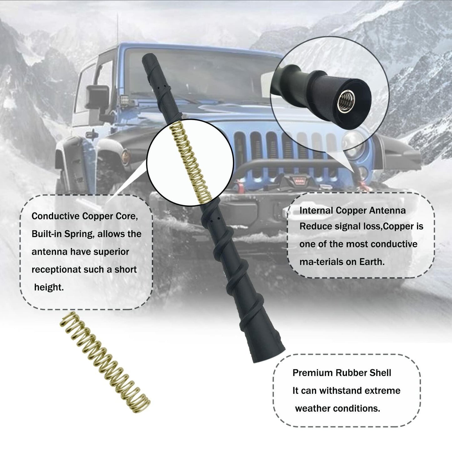 Universal 7" Car Radio Rubber Antenna AM/FM Roof or Side Mount with 9 Screws