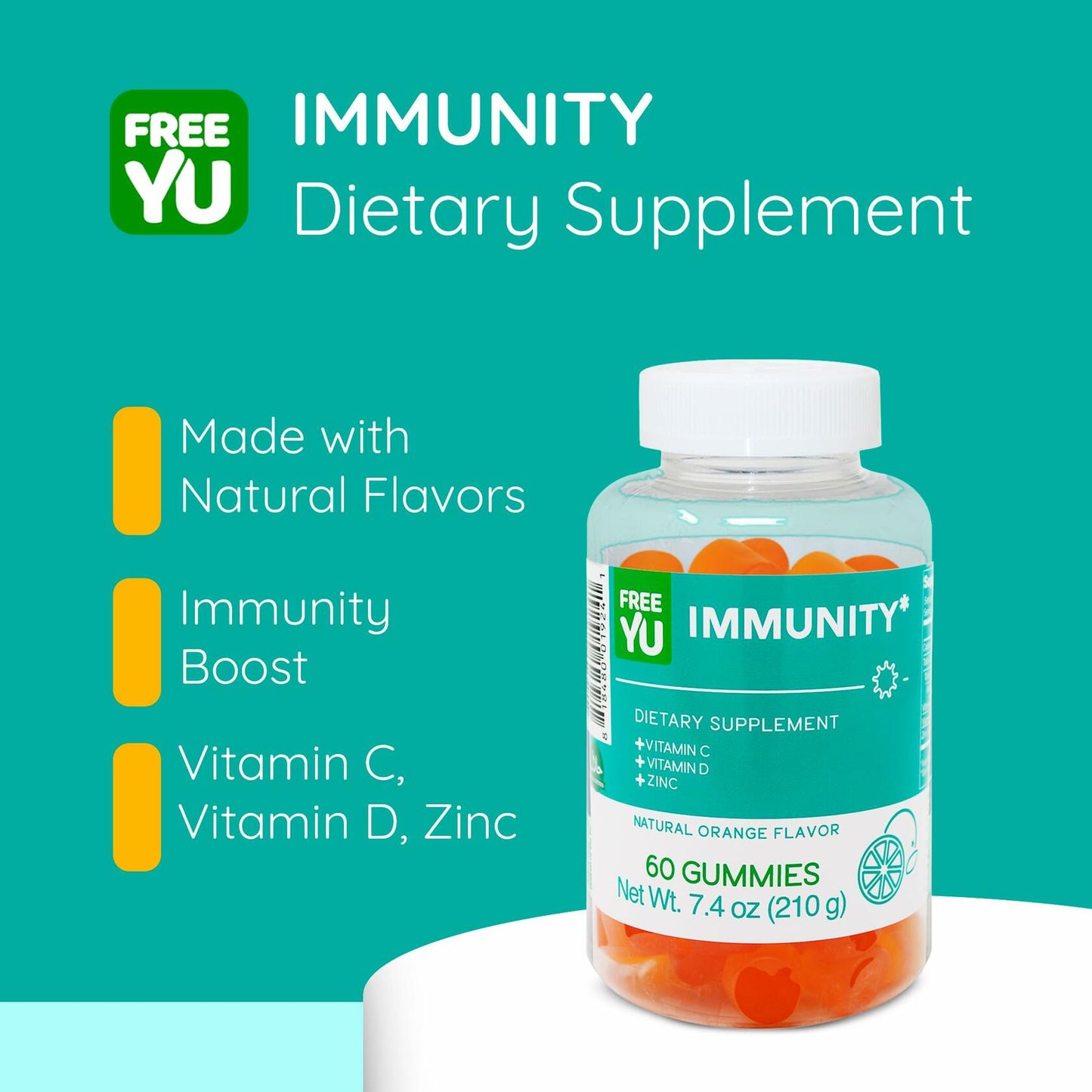 FREEYU Halal Gluten-Free Immunity Gummies Multivitamin with Zinc C D 60pcs