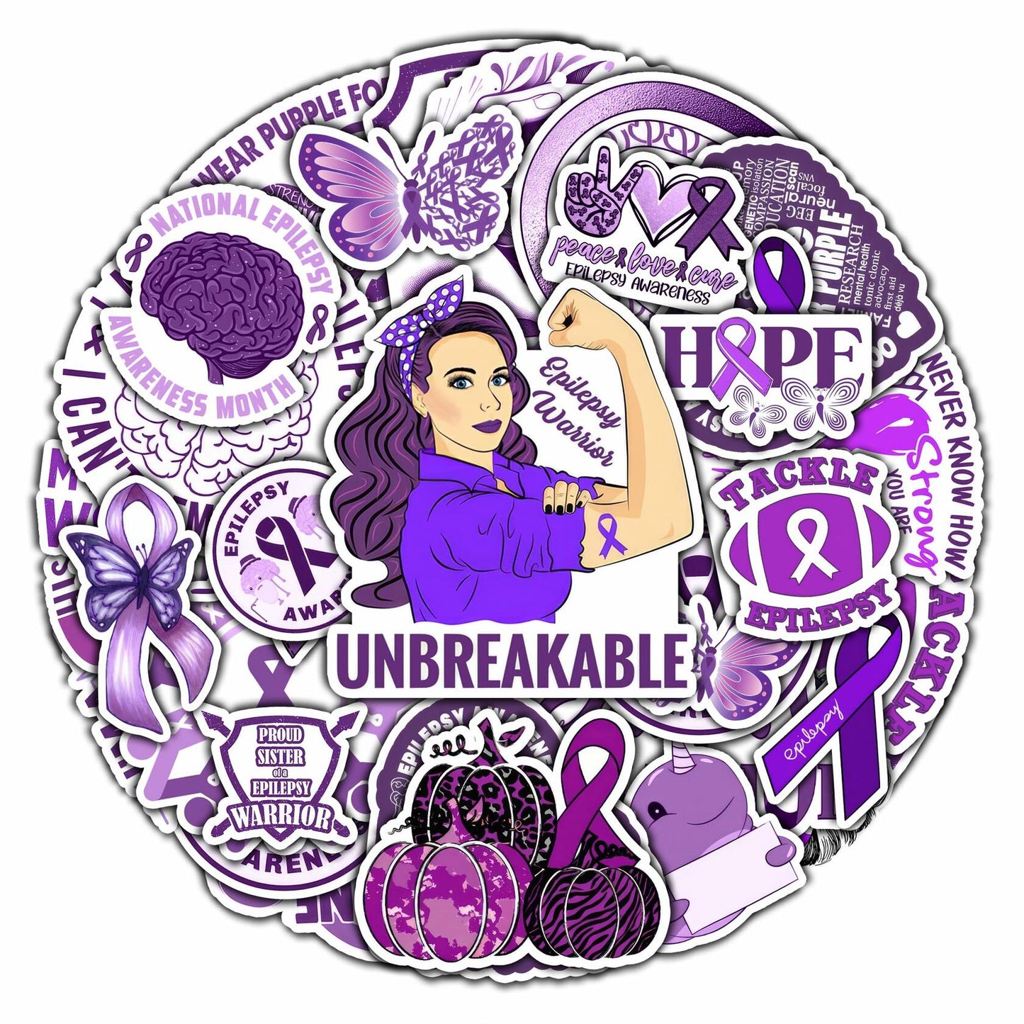 BIGZORO 50PCS Epilepsy Awareness Stickers Ribbon Vinyl Decals Waterproof