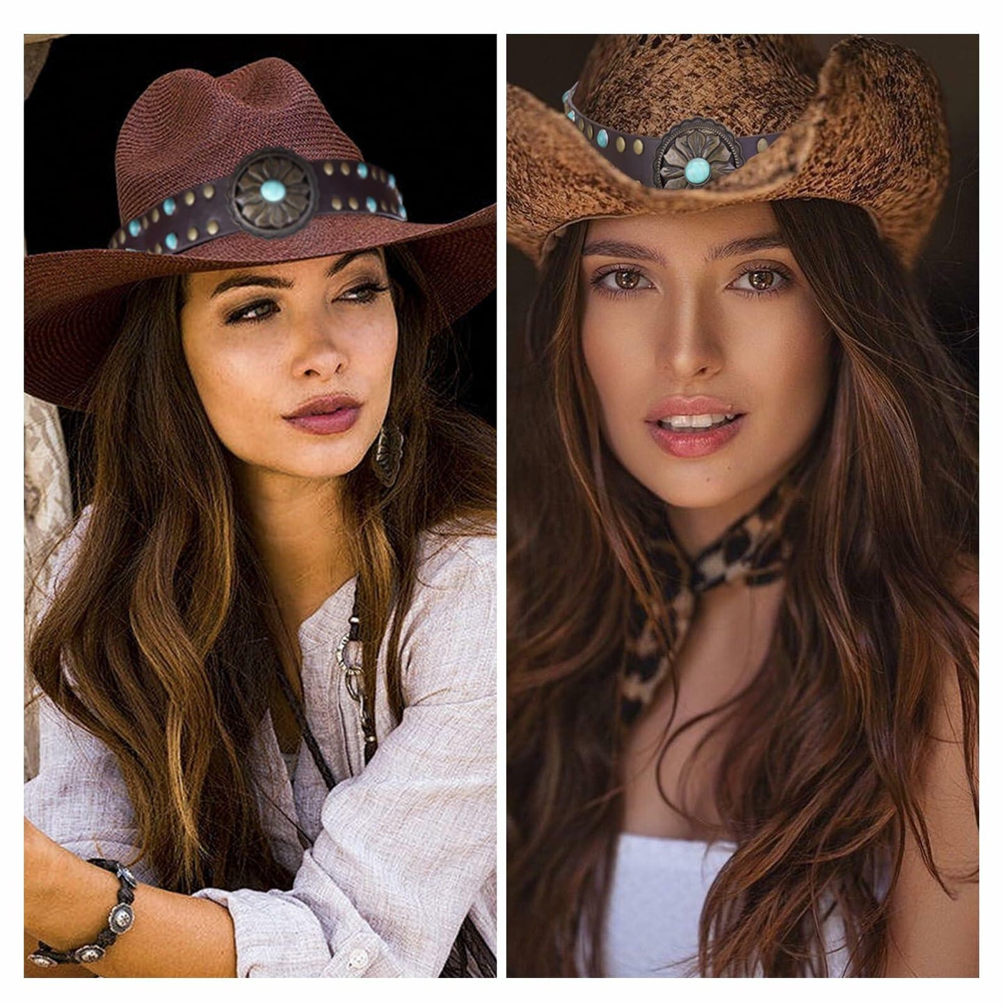 Whistlone Handmade Embroidery Hat Band Studded Sapphire Rivets Cowboy Fedora