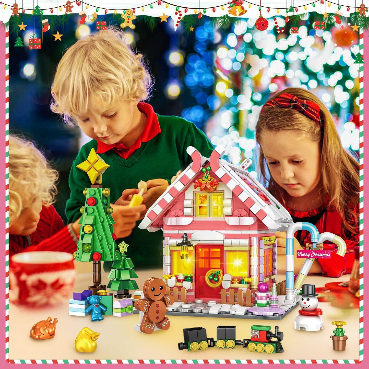 GIVFOZAY 1288PCS Christmas Gingerbread House Building Block Set Pink OPEN BOX